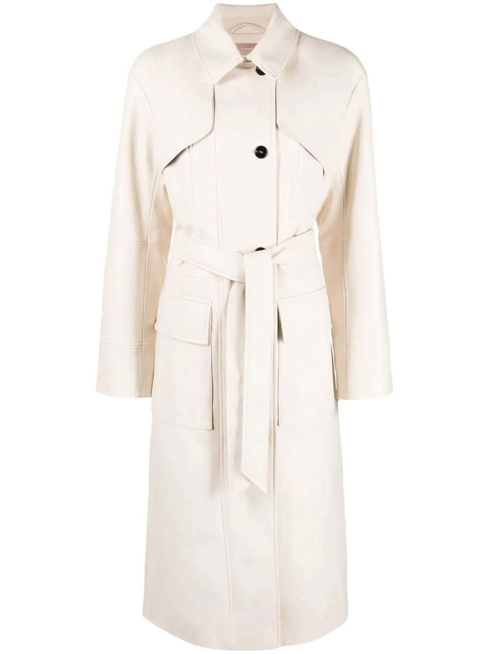 

12 STOREEZ belted faux-leather trench coat - Neutrals