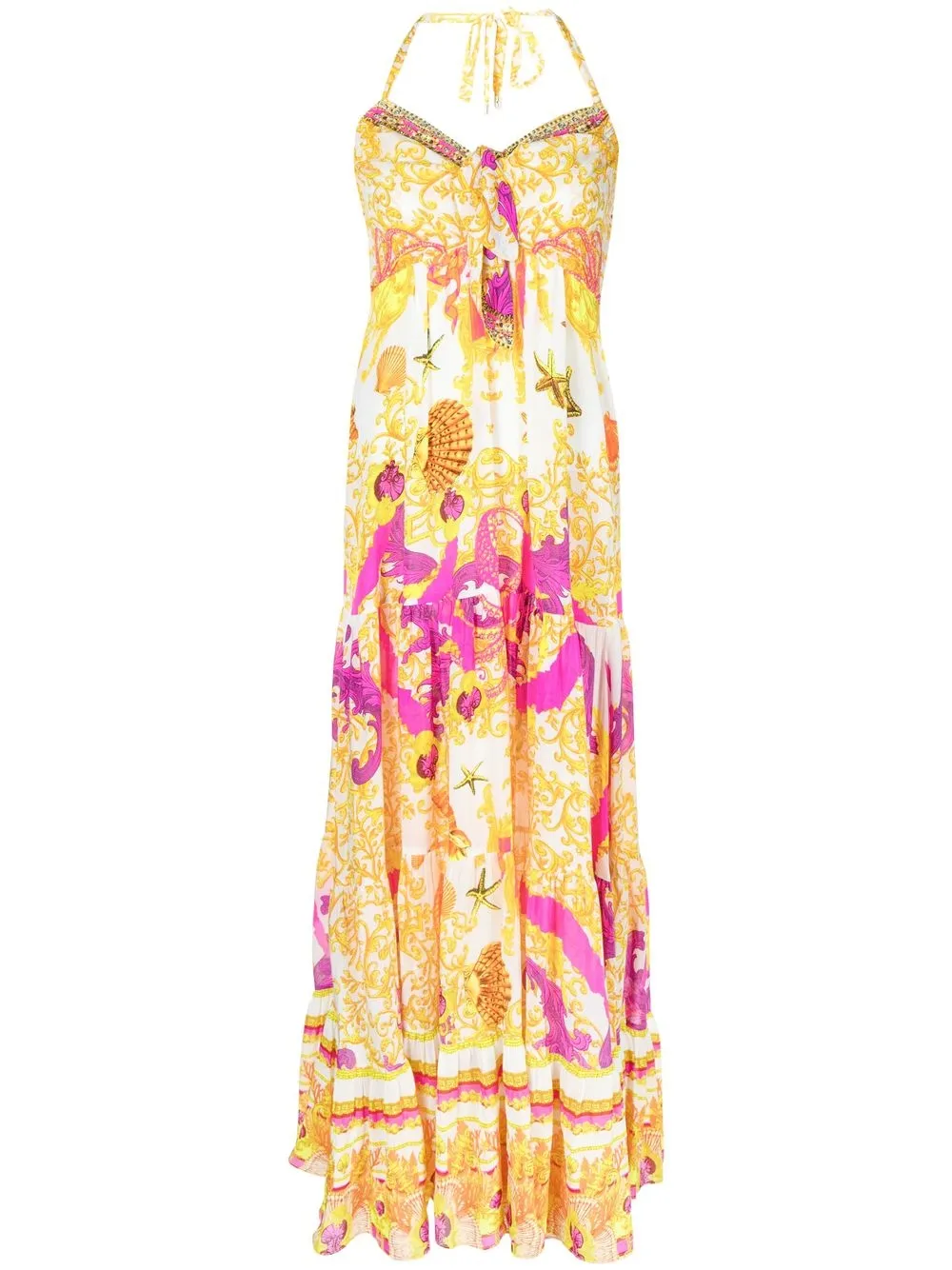 Camilla vestido midi con cuello halter y estampado gráfico | blanco | Image 1