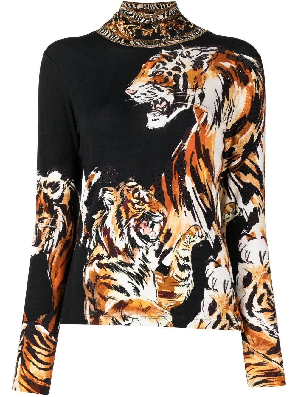 

Camilla tiger-print high-neck top - Black