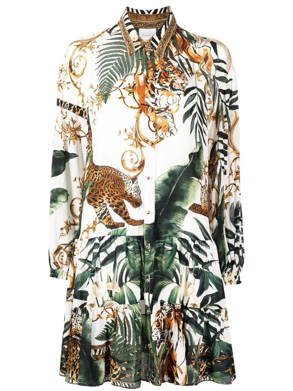 Camilla Hemdkleid mit Tiger-Print - Weiß