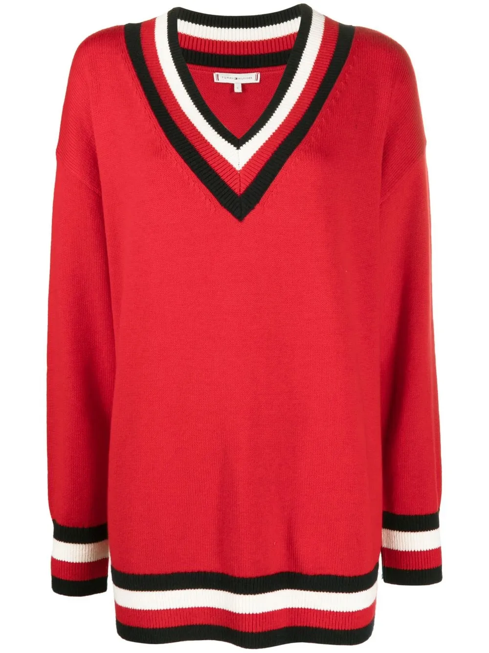 

Tommy Hilfiger suéter a rayas y cuello en V - Rojo