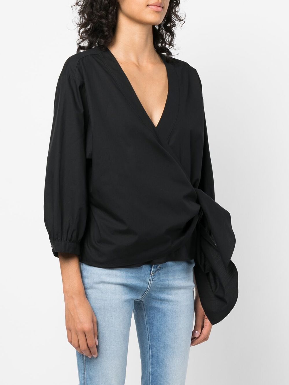 Shop Closed Cropped Wrap Blouse In Black