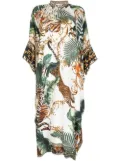 Camilla tiger-print silk midi dress - White