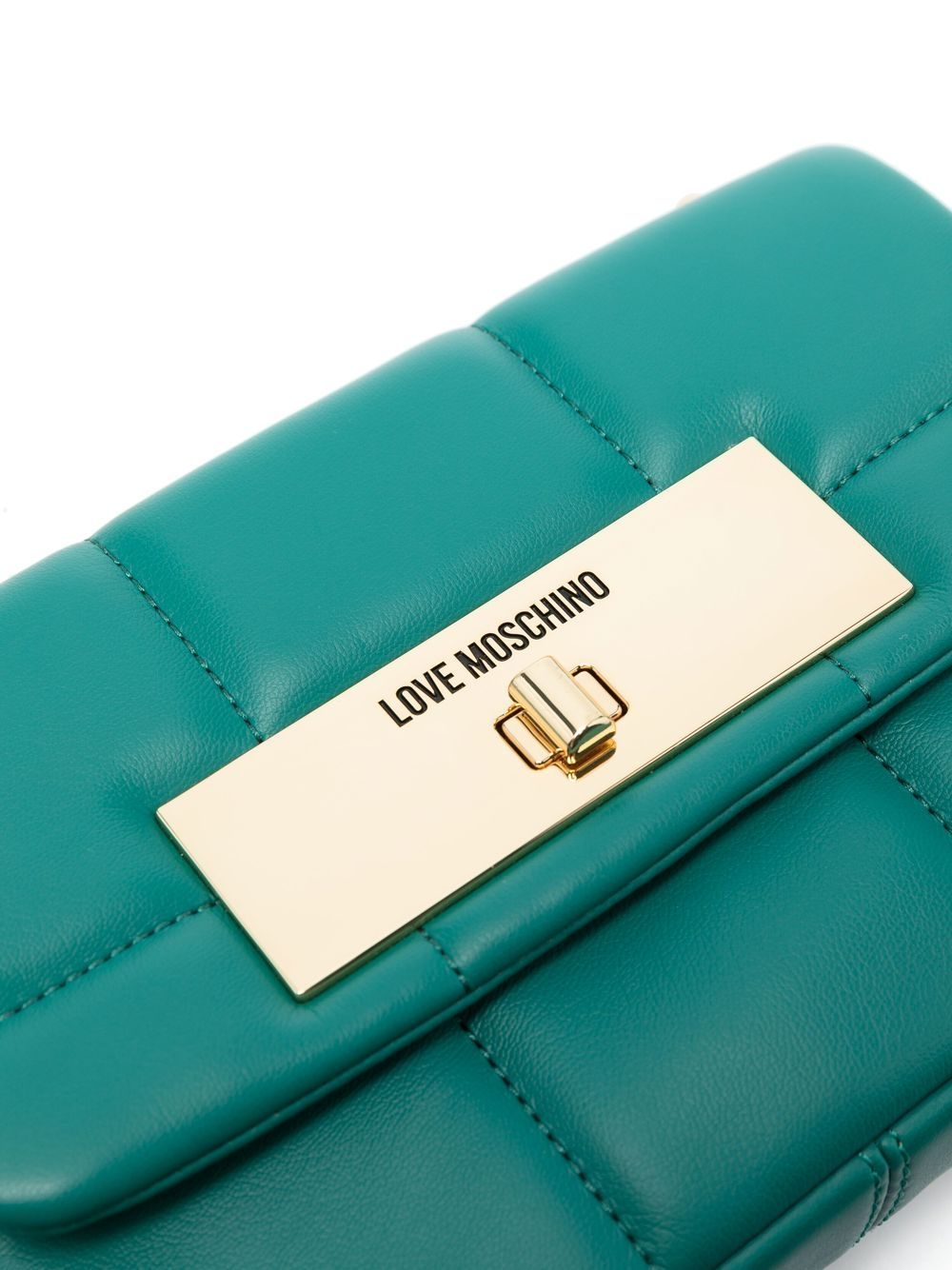 Shop Love Moschino Engraved-logo Quilted Shoulder Bag In Green
