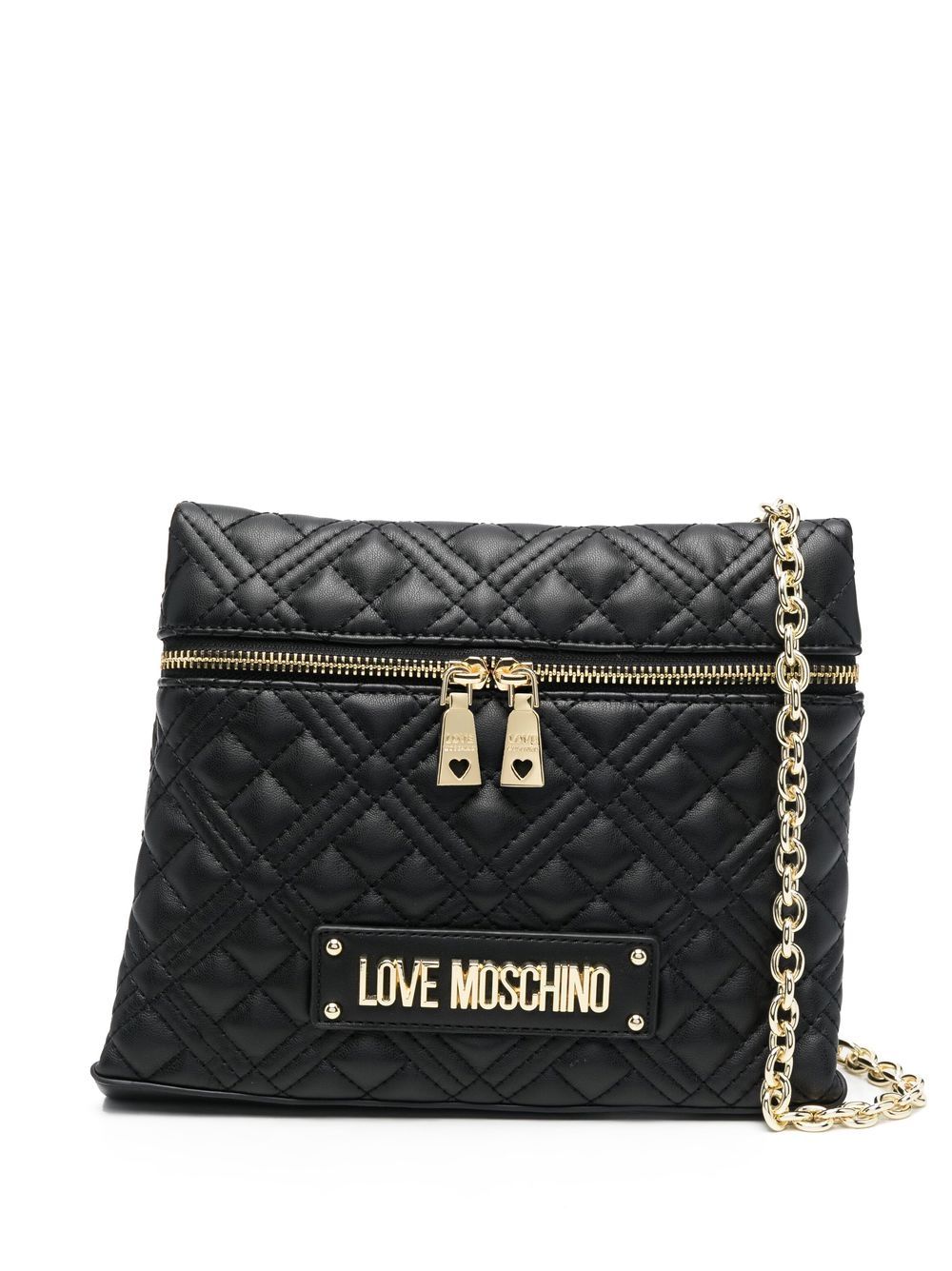 

Love Moschino quilted logo-plaque satchel bag - Black