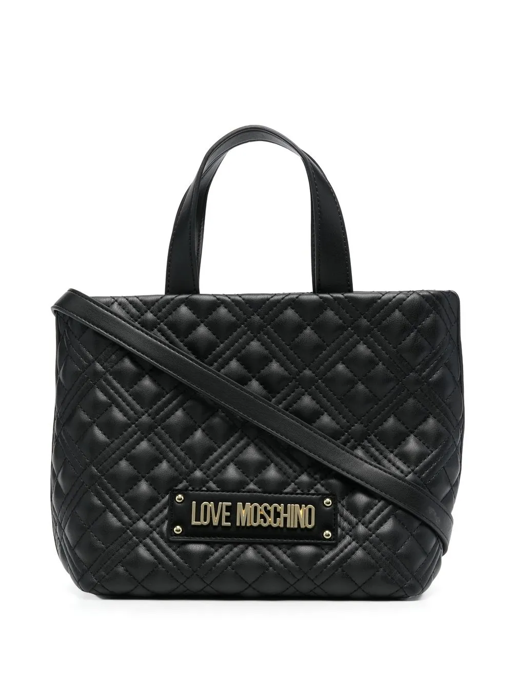 

Love Moschino bolsa capitonada con placa del logo - Negro