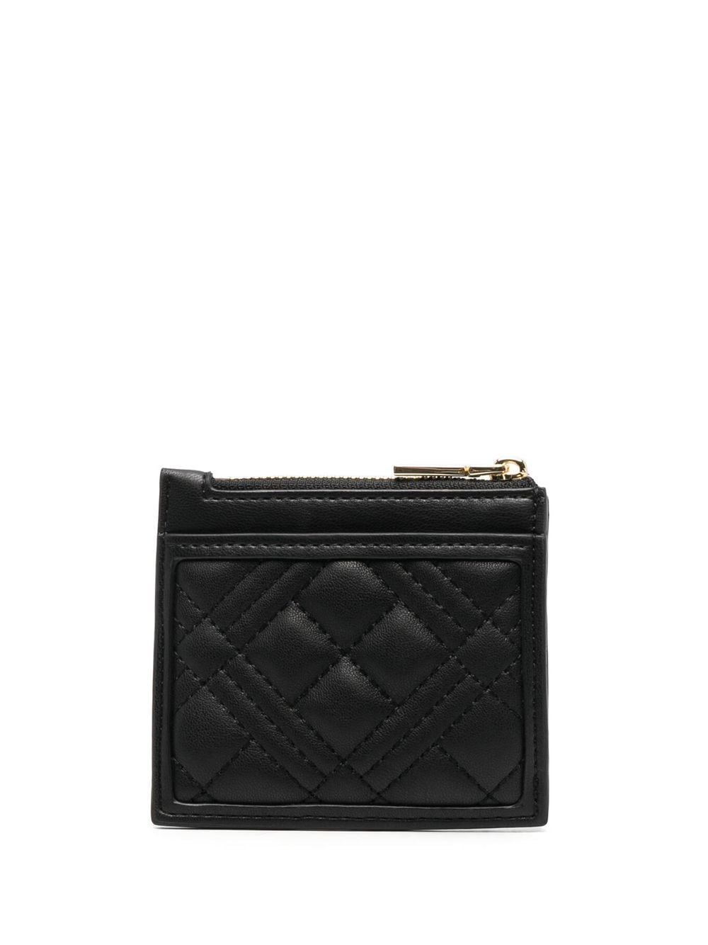 Shop Love Moschino Quilted Zip-up Cardholder In Black