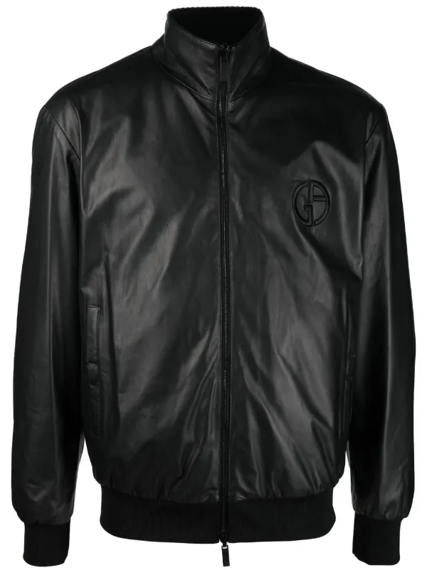 Giorgio Armani embossed logo Leather Jacket Farfetch