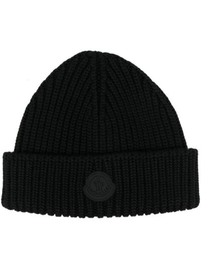 moncler logo patch ribbed beanie