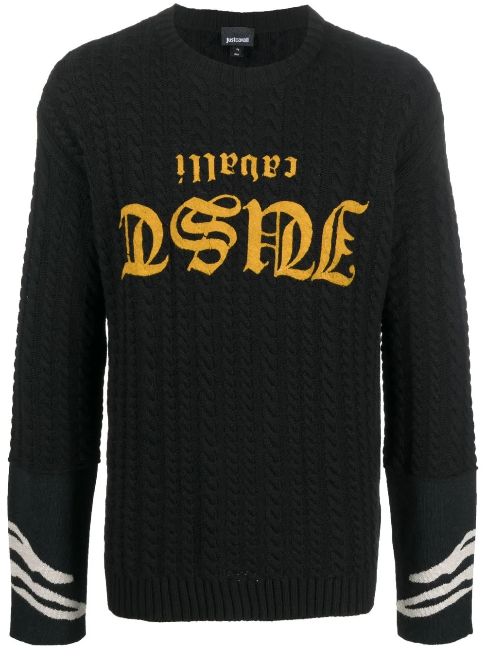 

Just Cavalli logo-print cable-knit jumper - Black