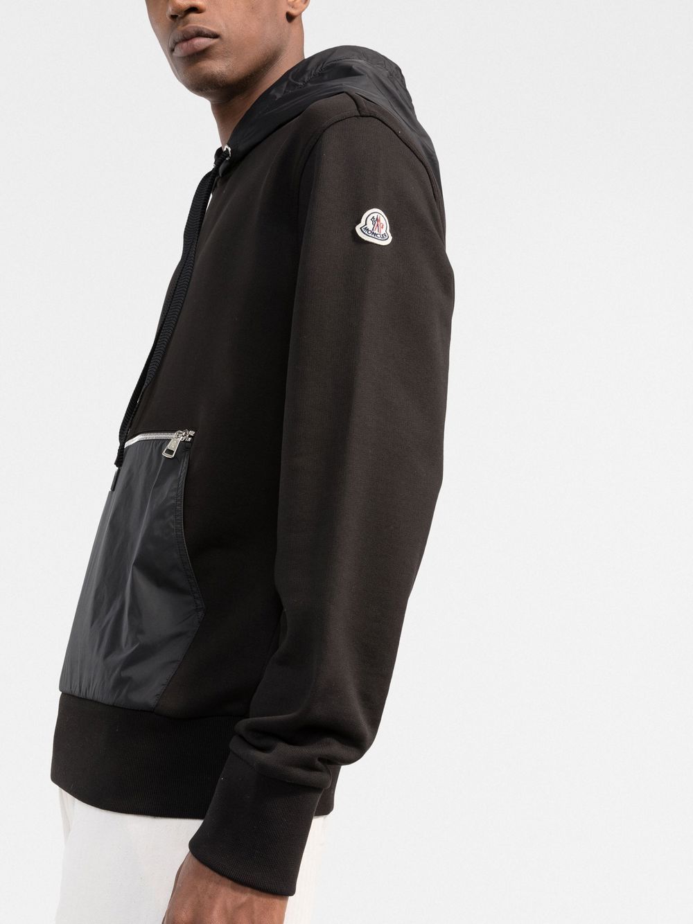 Shop Moncler Panelled Cotton Hoodie In Black