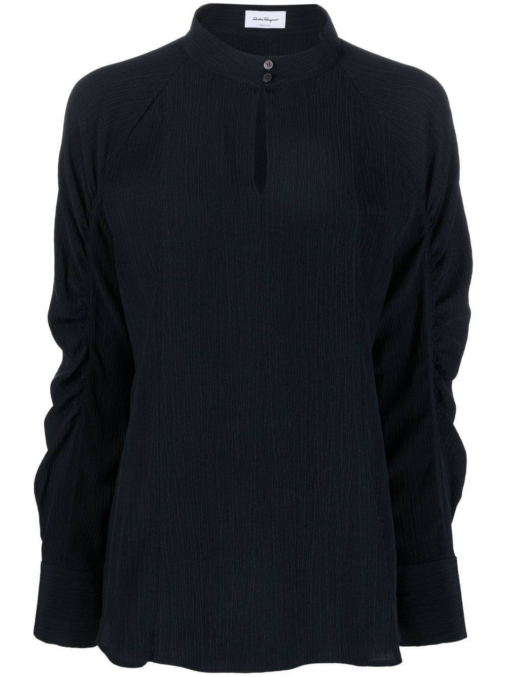 keyhole-neck longsleeved silk blouse
