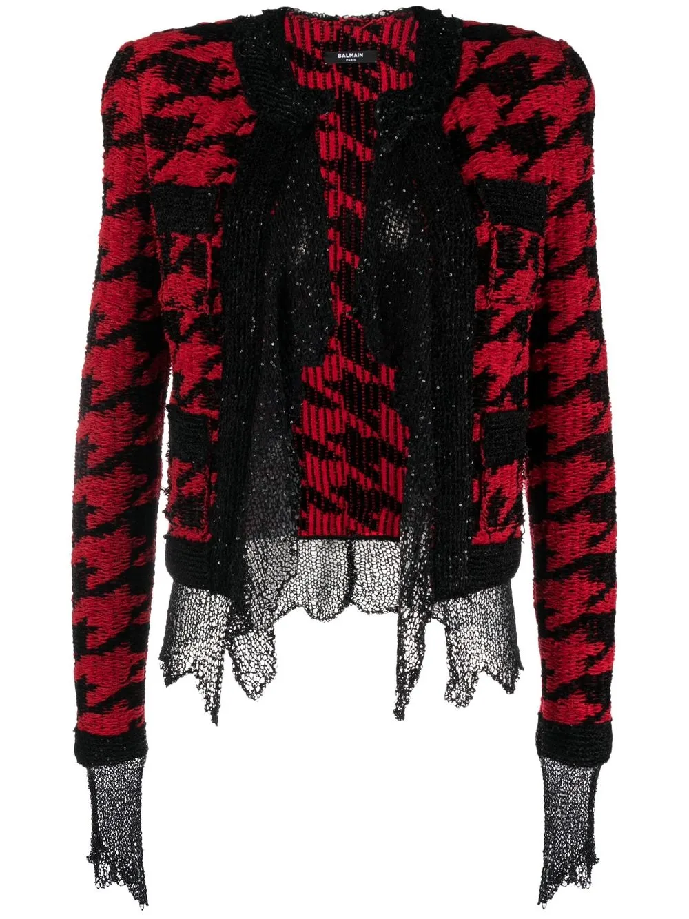 

Balmain houndstooth lace-detail cardigan - Red