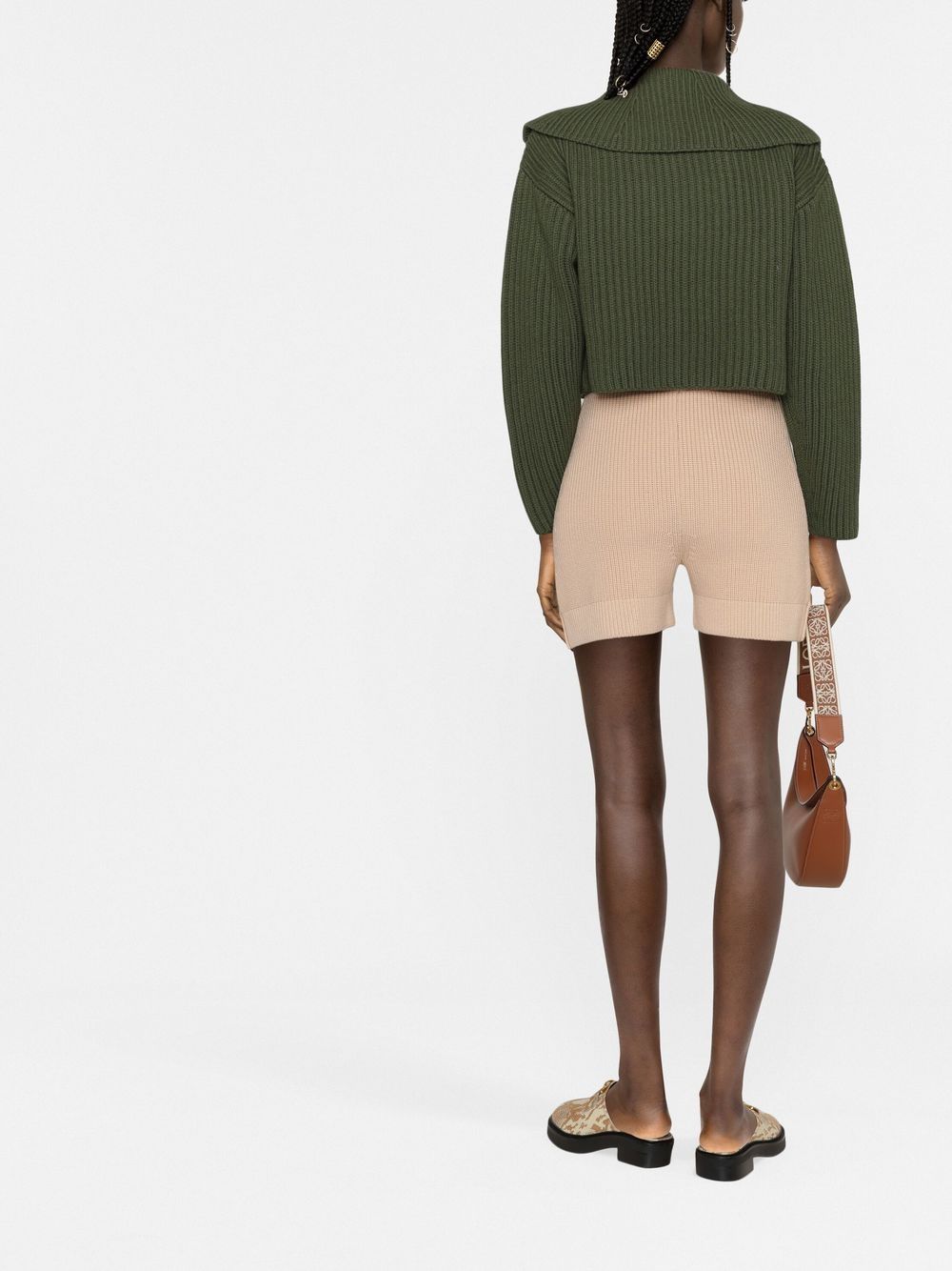 Shop Patou Ribbed-knit High-waisted Shorts In Neutrals