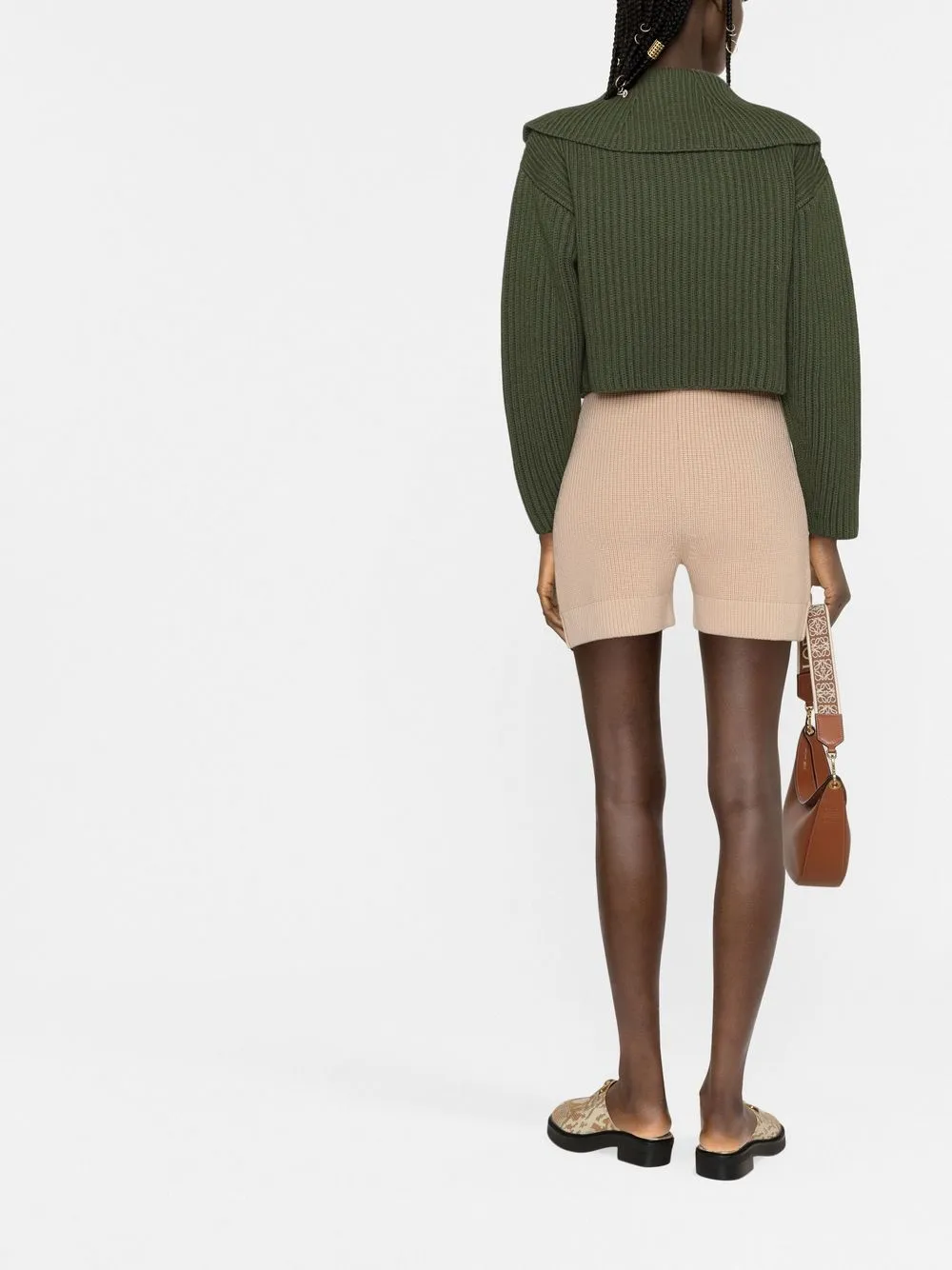 Patou Ribbed-knit High-waisted Shorts In Neutrals