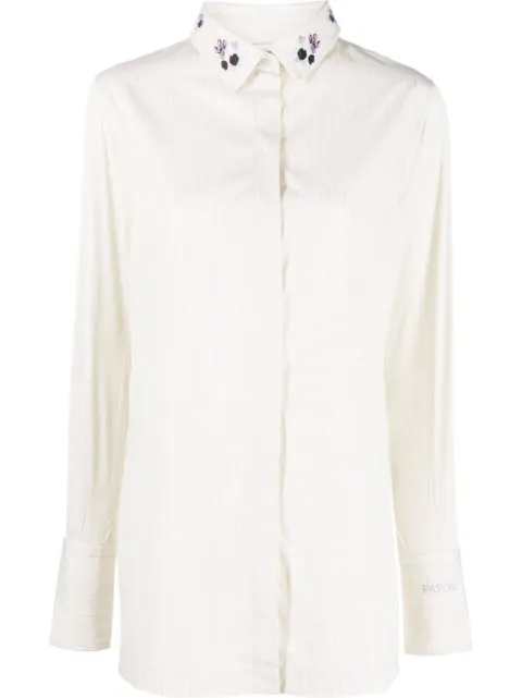 Patou embroidered collar striped shirt