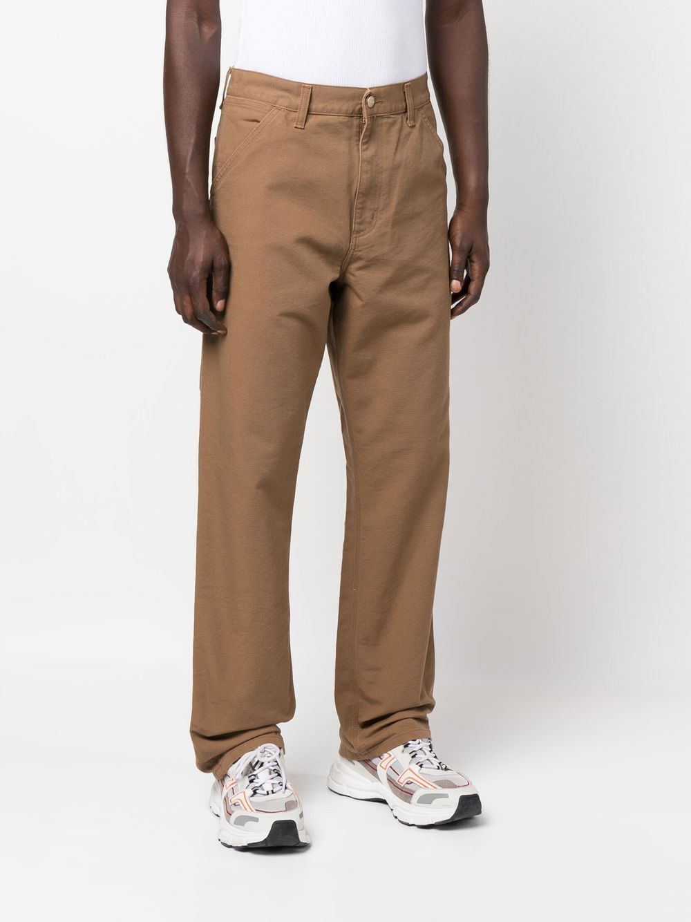 Shop Carhartt Logo-patch Straight Leg Trousers In Braun