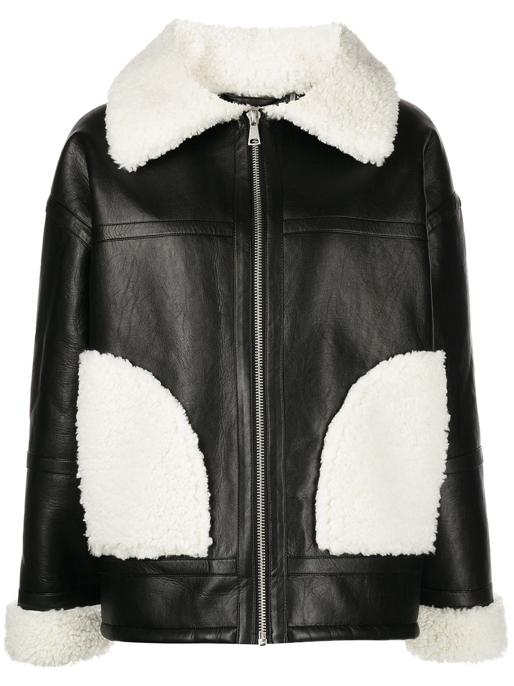 Apparis Two-tone Shearling Coat In Black | ModeSens