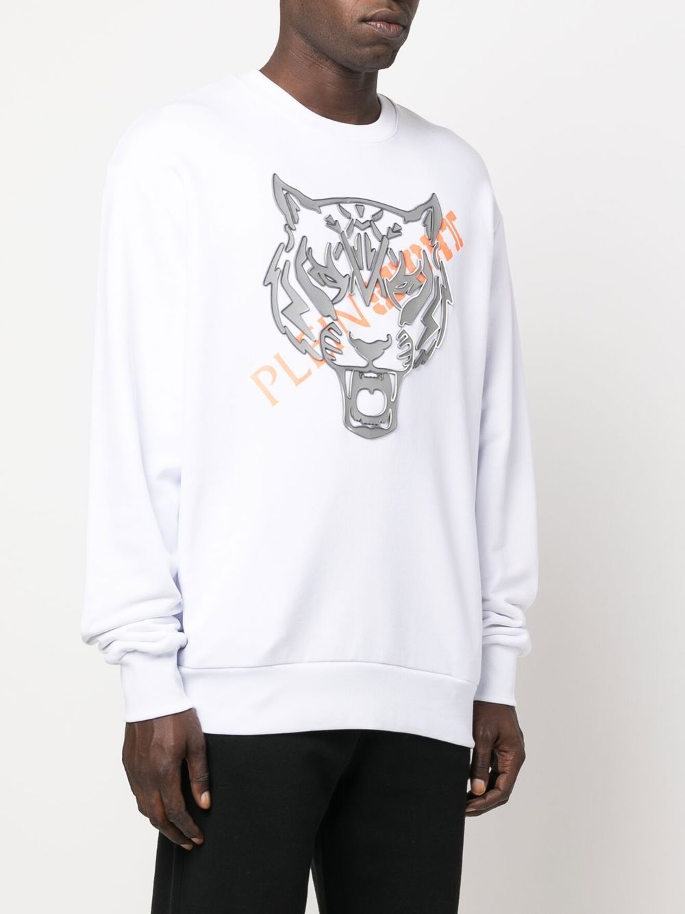 Shop Plein Sport Tiger-head Long-sleeve Sweatshirt In White