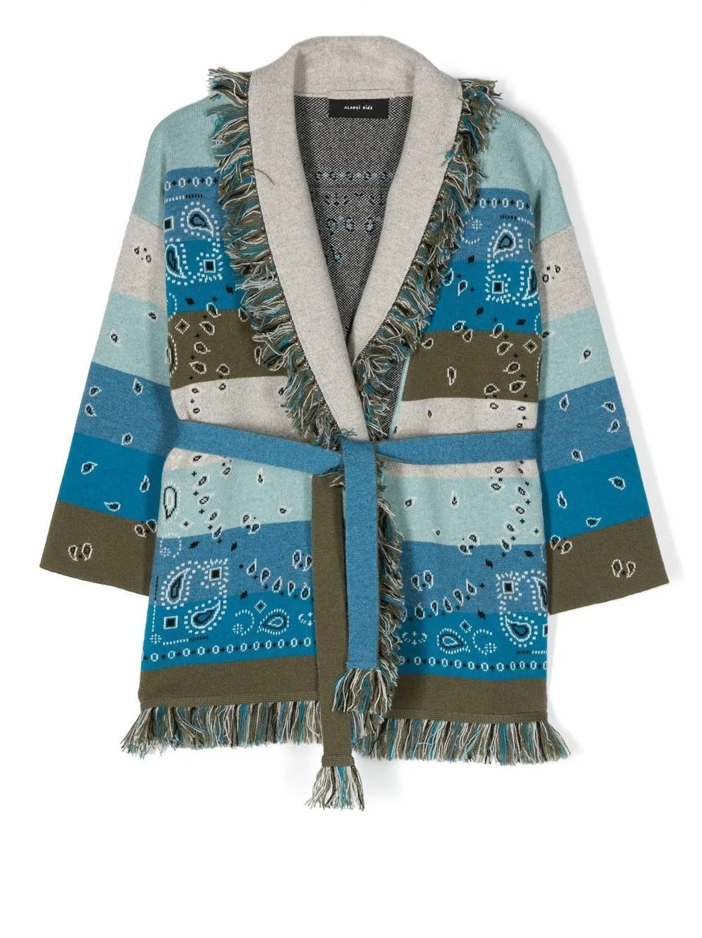 Shop Alanui Bandana-pattern Cashmere Cardigan In 蓝色