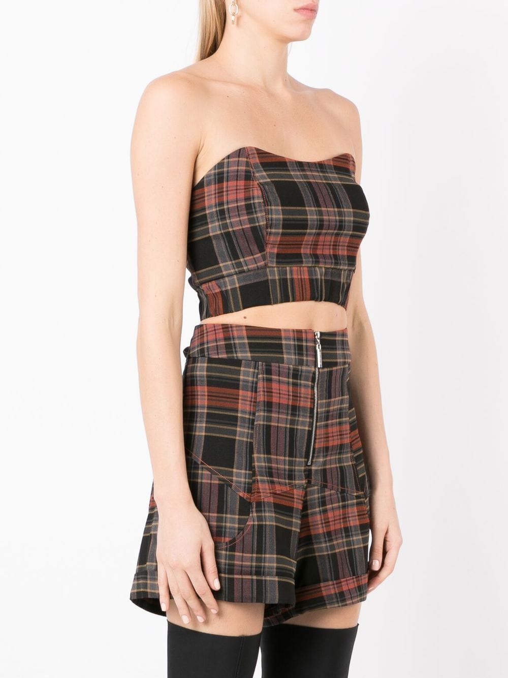 Shop Olympiah Tartan-check Strapless Crop Top In Black