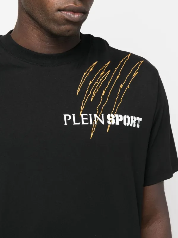 プレインスポーツスクラッチロゴグレーTシャツ Plein Sport Scratch logo-print T-shirt | Black | FARFETCH JO