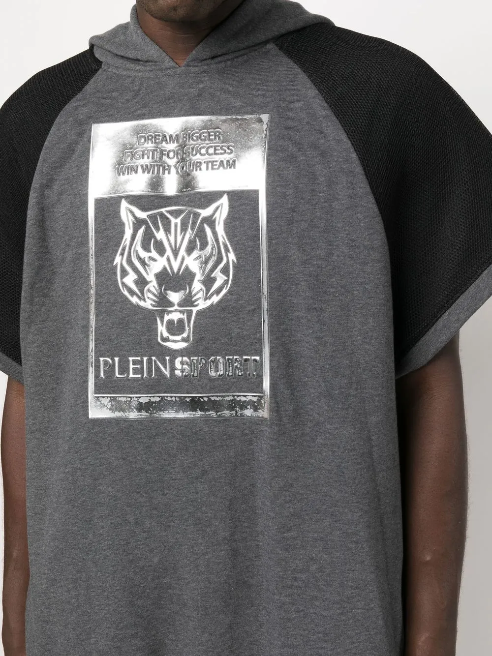 Plein Sport Graphic-print Short-sleeve Hoodie In Black