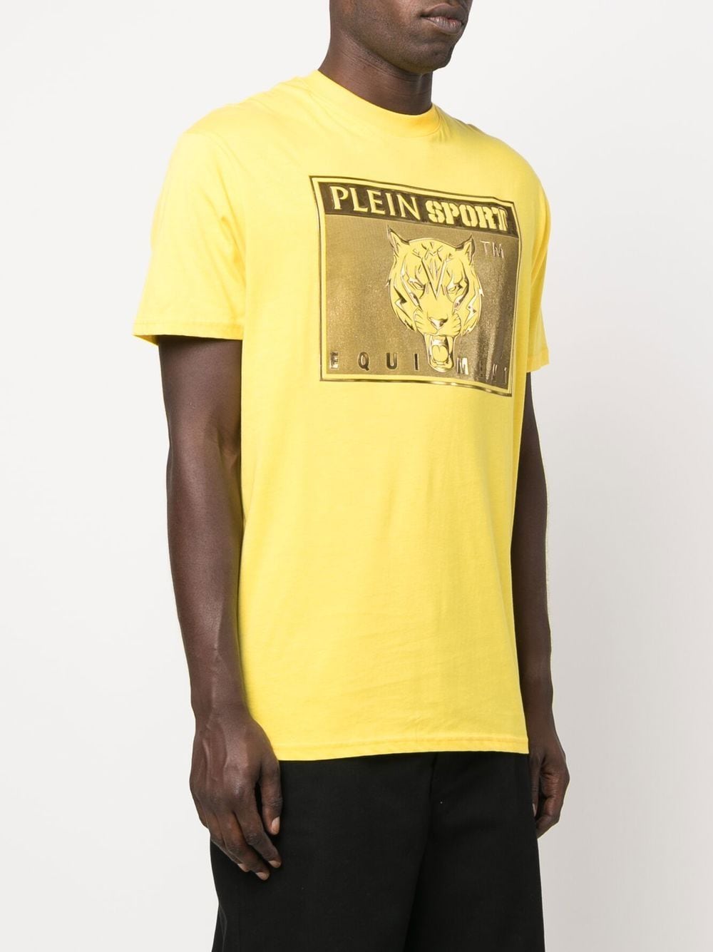 Shop Plein Sport Tiger-head Logo-print T-shirt In Yellow