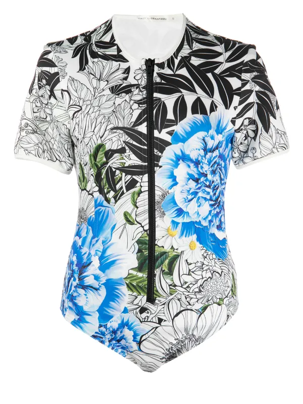 Mary Katrantzou Floral Print Short-sleeve One-piece in Blue