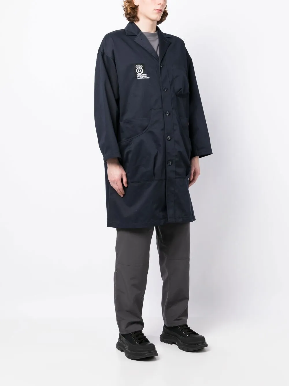 Neighborhood Logo-patch Single-breasted Coat - Blue 