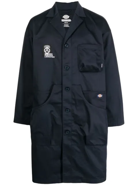 logo-patch single-breasted coat