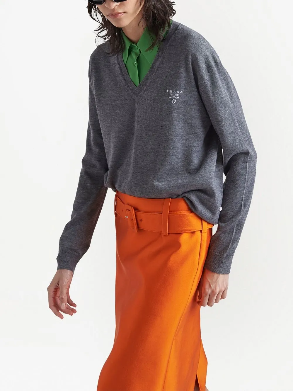 Prada プラダ Vネック カシミアセーター | グレー | FARFETCH JP