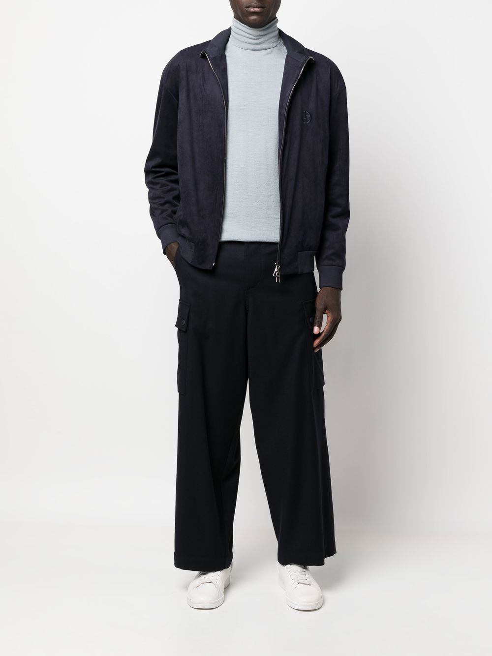 Shop Giorgio Armani Straight-leg Wool Trousers In Blue