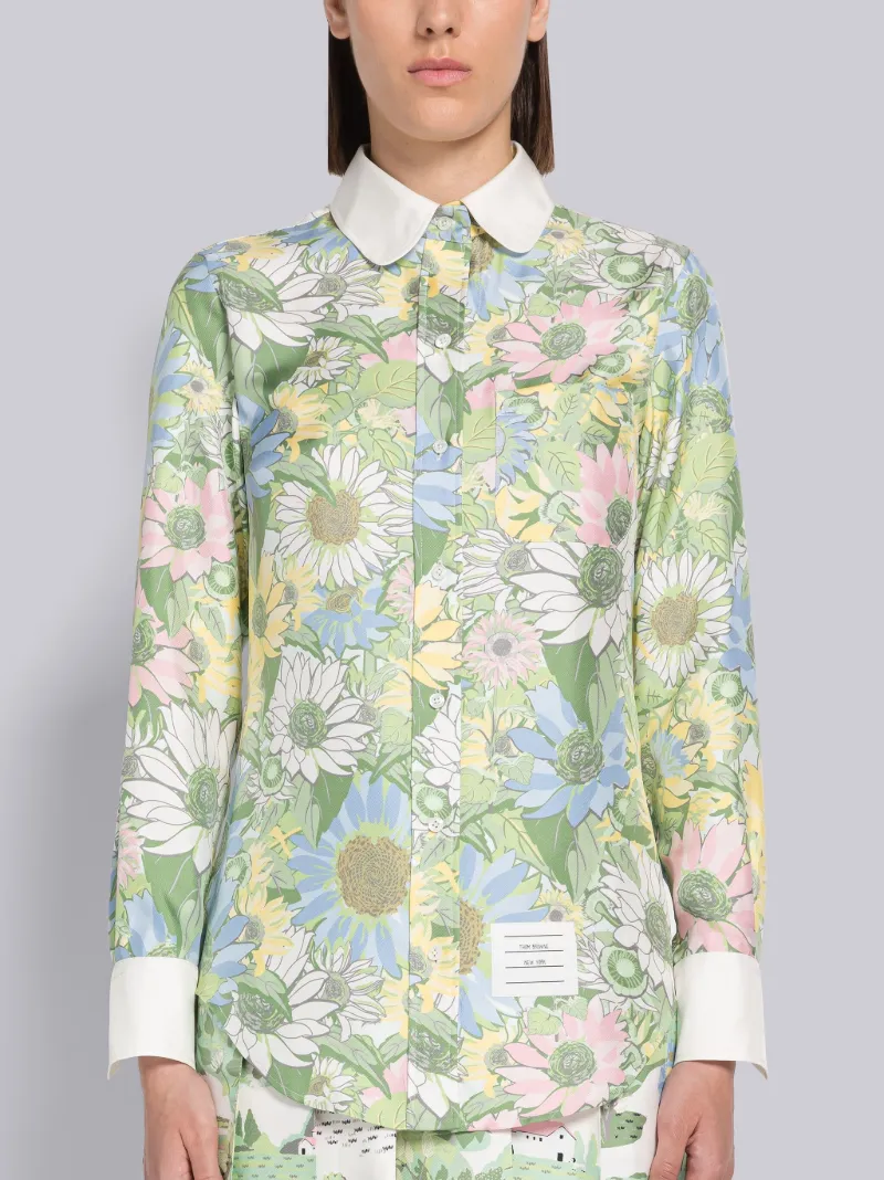 Floral Silk Twill Round Collar Shirt Thom Browne Official
