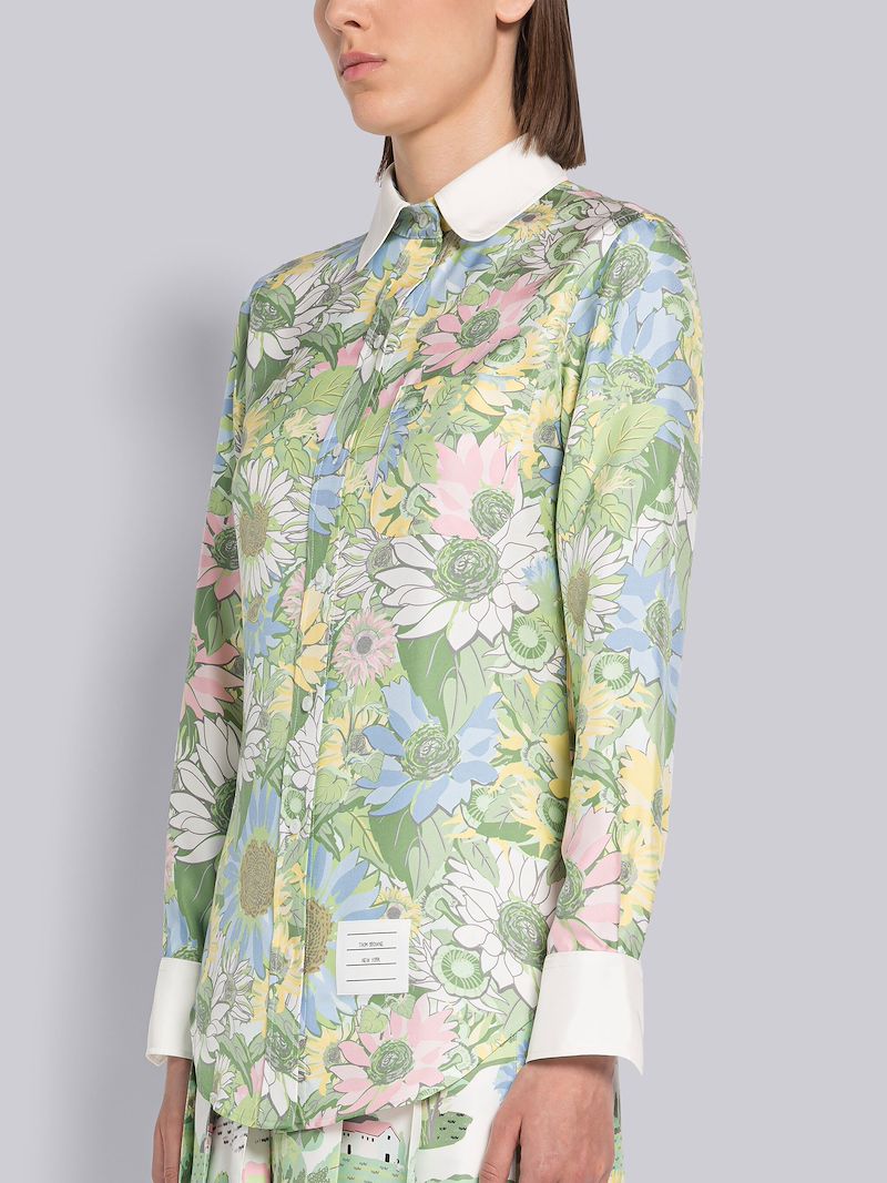 Floral Silk Twill Round Collar Shirt Thom Browne Official