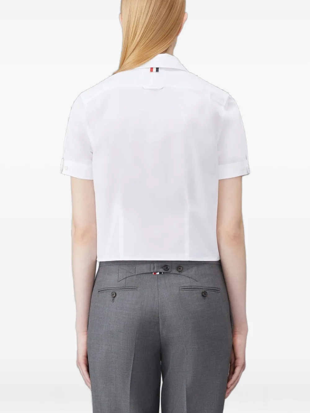Thom Browne Cropped Short-sleeve Shirt In White