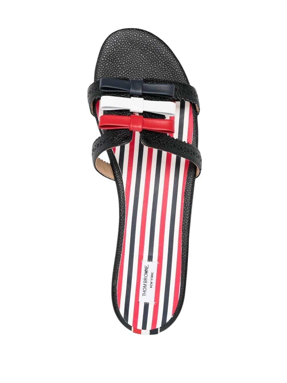 Shop Thom Browne Three-bow Detail Flat Slide Sandals In Black