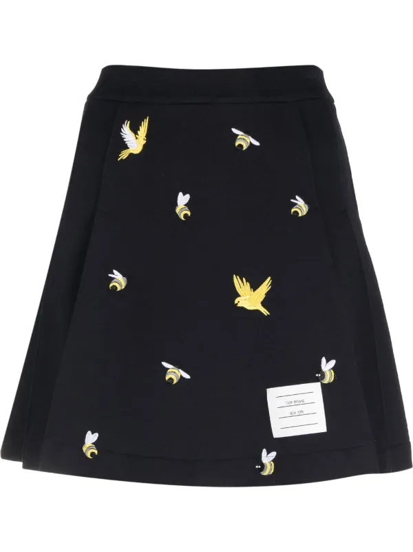 Thom Browne Embroidered A-line Skirt in Blue