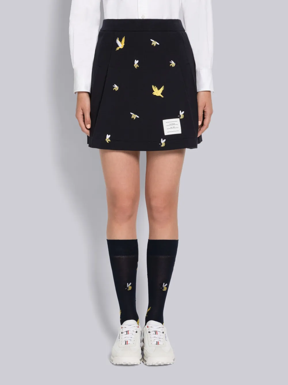 Thom Browne Embroidered A-line Skirt In Blue