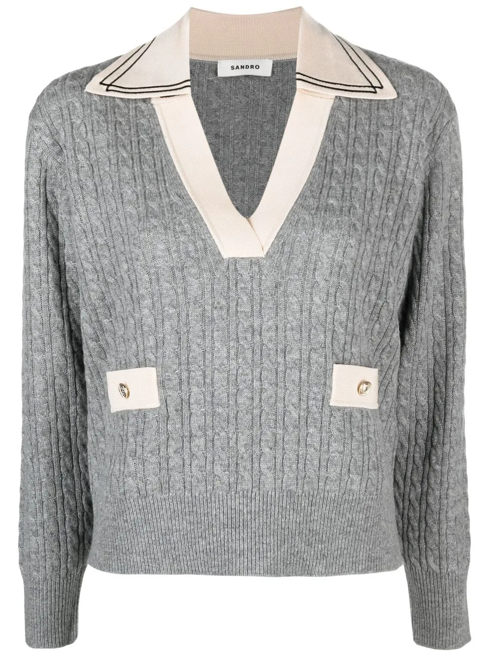 

SANDRO contrast-collar cable-knit jumper - Grey