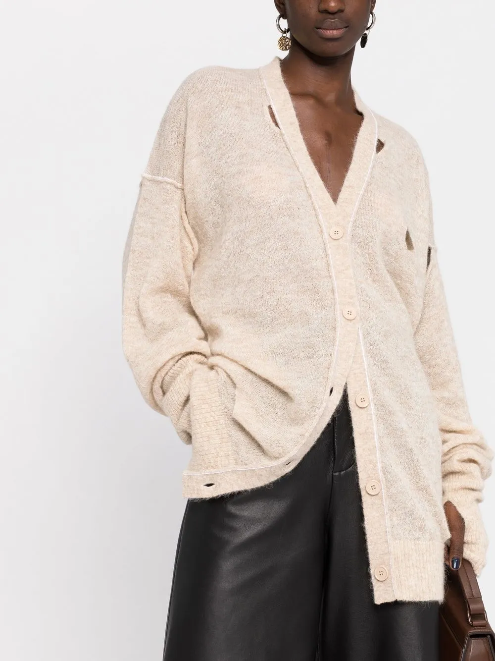 MM6 Maison Margiela Distressed V-neck Cardigan - Farfetch