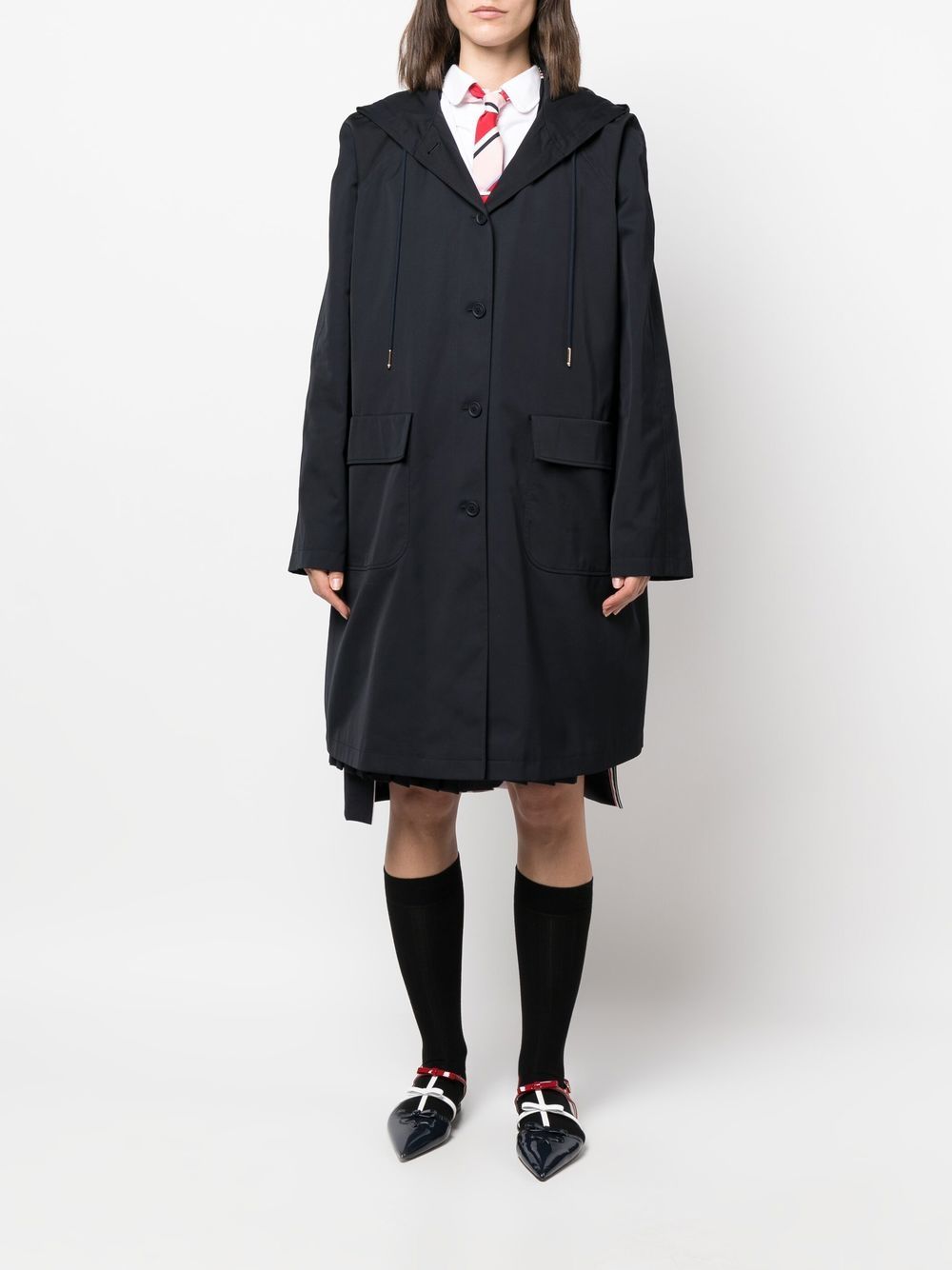 Shop Thom Browne Single-breasted Hooded Parka In Blue
