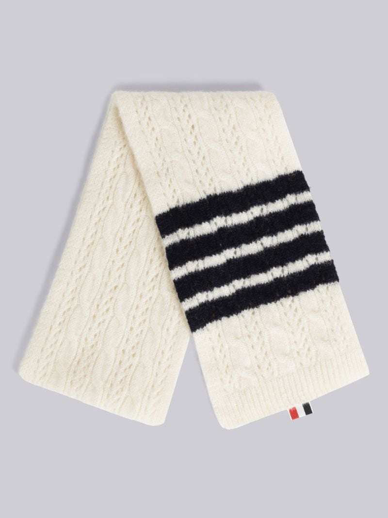 Hairy Silk Cashmere Cable Pointelle 4-Bar Scarf | Thom Browne Official
