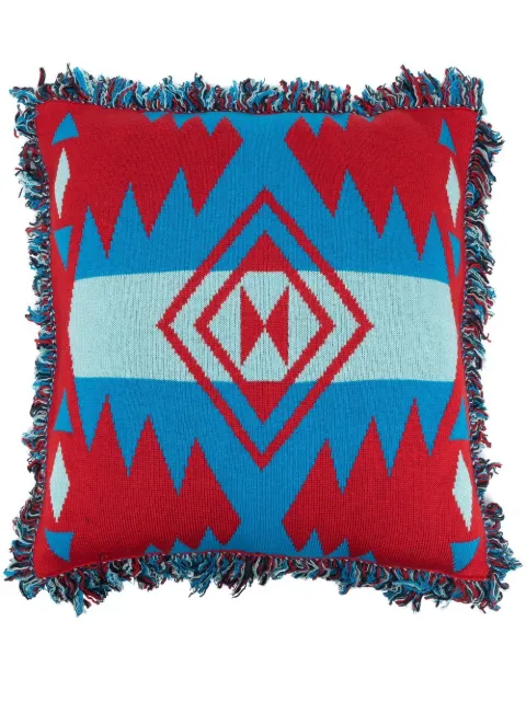 Alanui intarsia-knit fringed-edge pillow