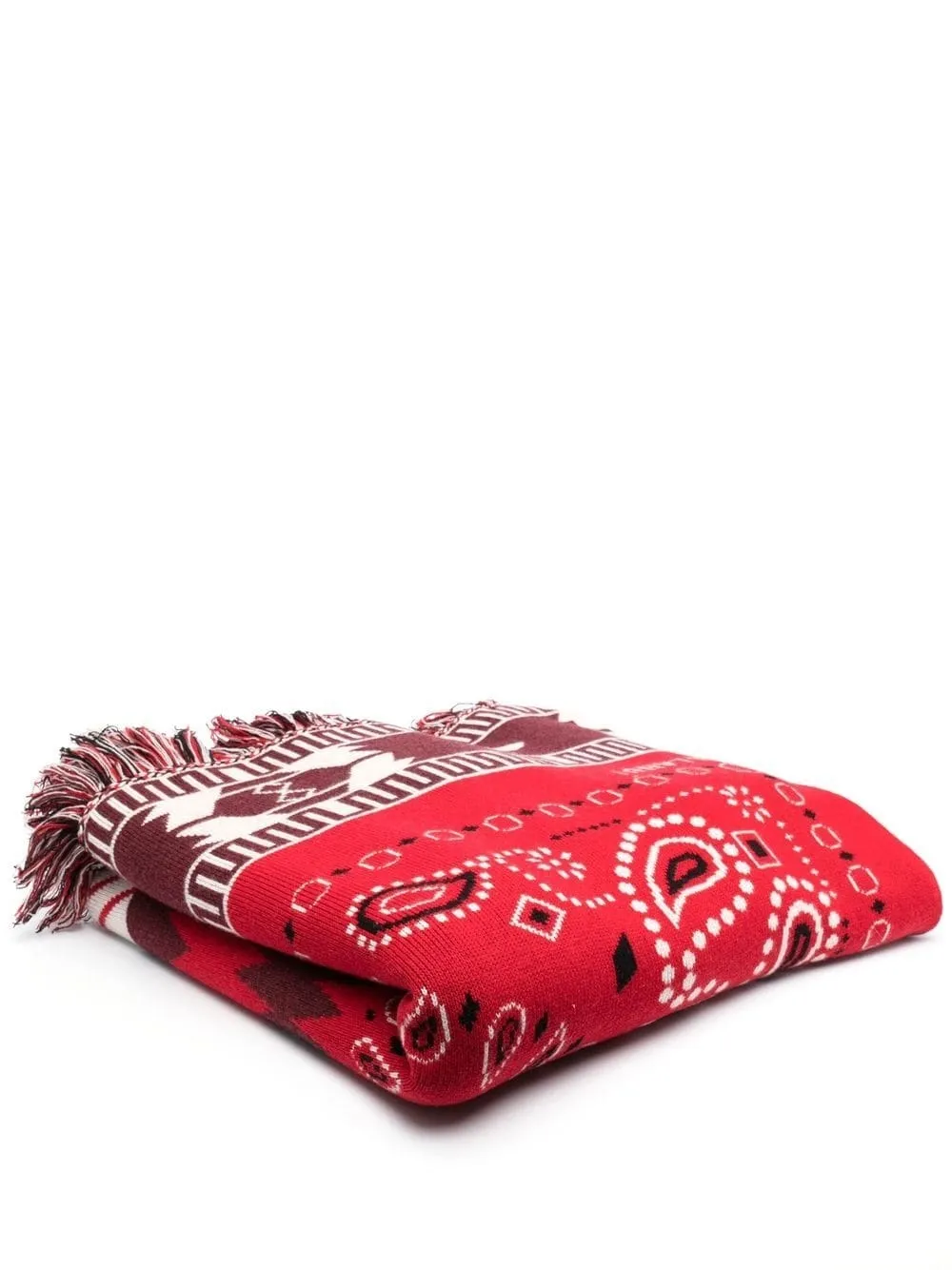 

Alanui intarsia-knit fringed scarf - Red