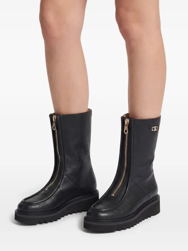 Ferragamo ジップフロント レザーブーツ | ブラック | FARFETCH JP