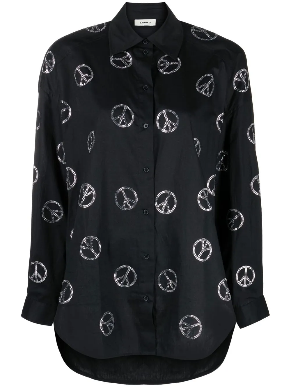 

SANDRO peace-sign rhinestone cotton shirt - Black