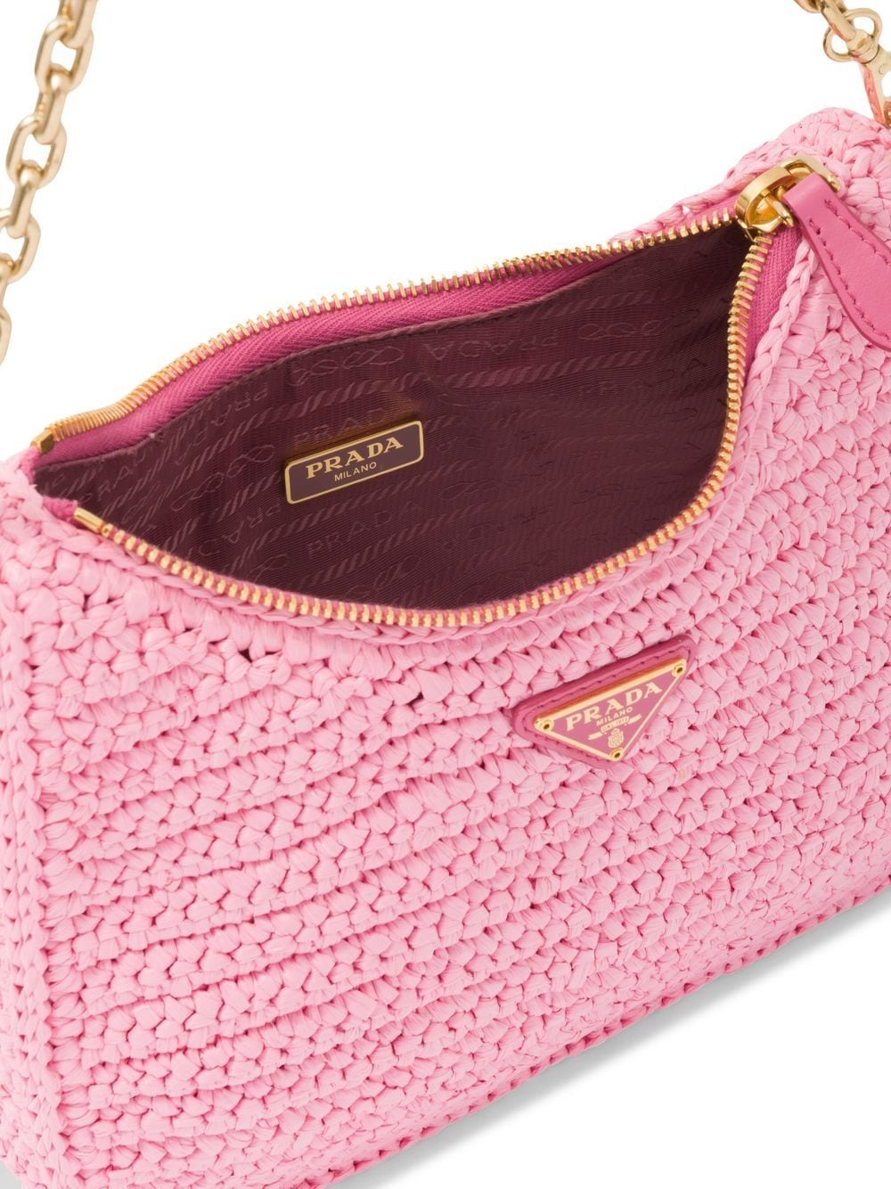 Shop Prada Re-edition 2005 Crochet-knit Shoulder Bag In Pink