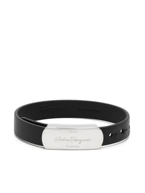 Ferragamo Pulseira de couro com logo gravado