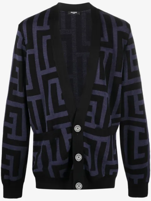 Balmain monogram-print V-neck cardigan